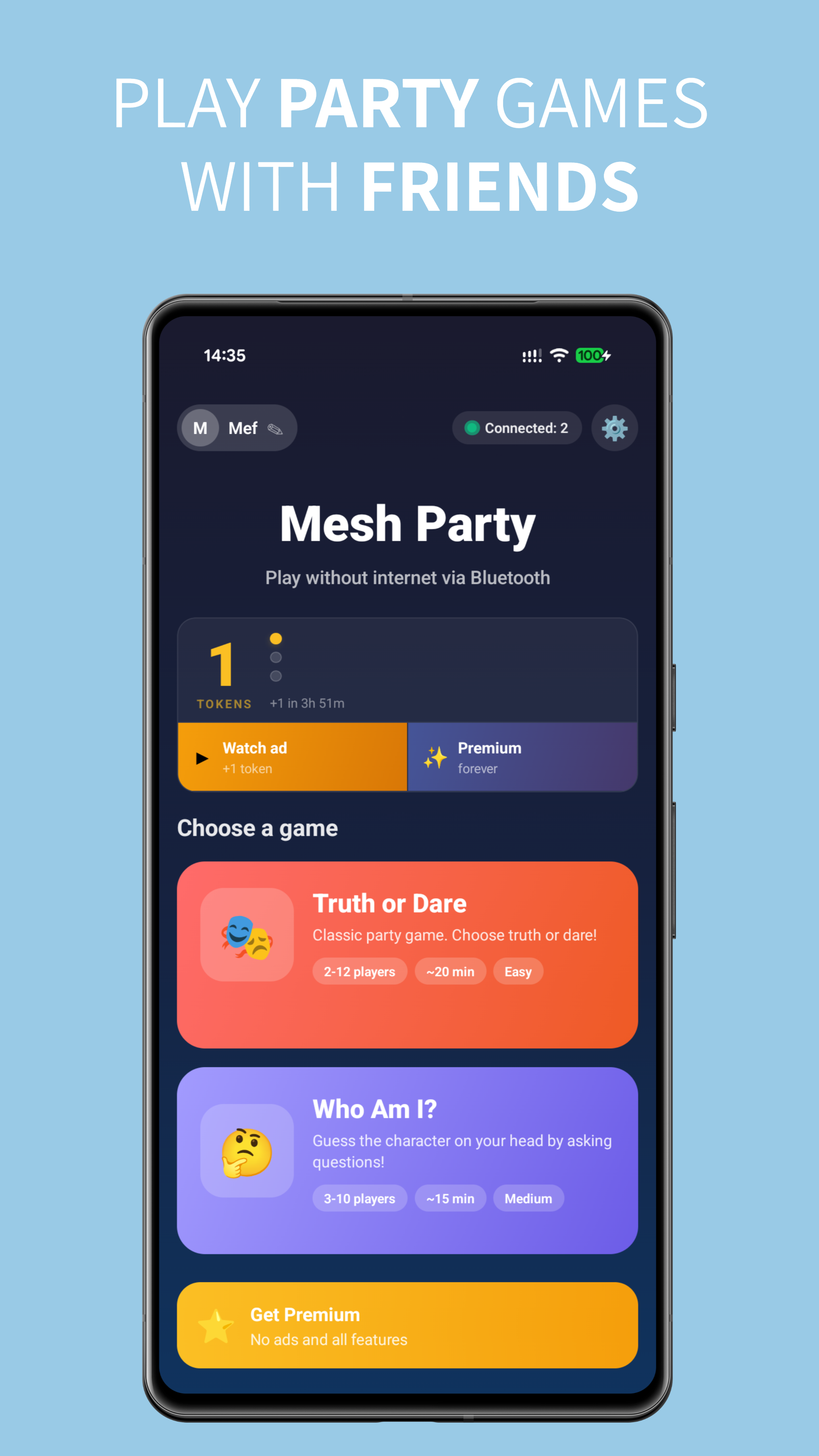 Mesh Party — главный экран, игры для компании офлайн